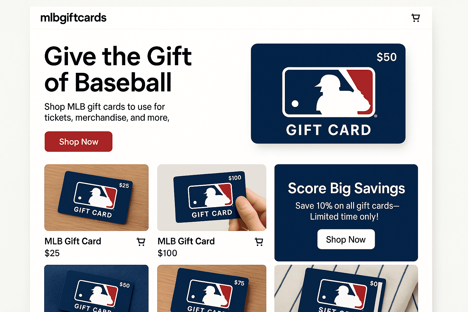 mlbgiftcards.com website mockup